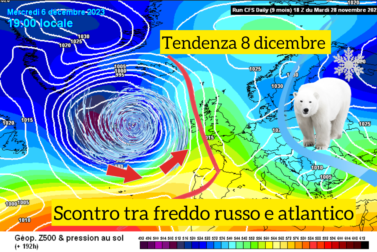 Meteo: 8 dicembre ad un BIVIO, avanza l'ipotesi ATLANTICO, ma il FREDDO RUSSO vuole IRROMPERE sull'ITALIA. La tendenza