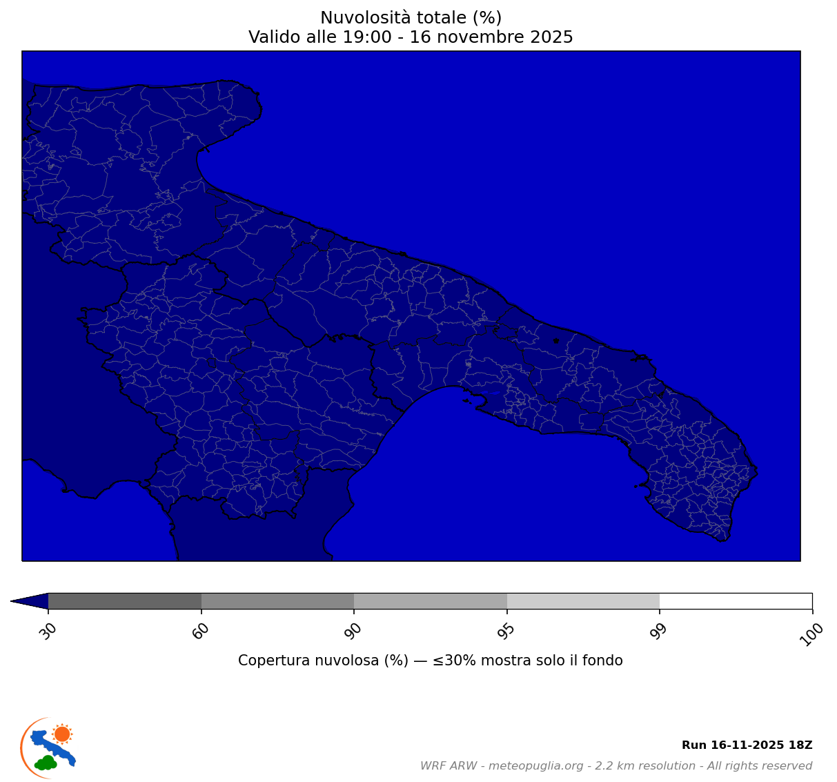 Mappa nuvolosità/precipitazioni