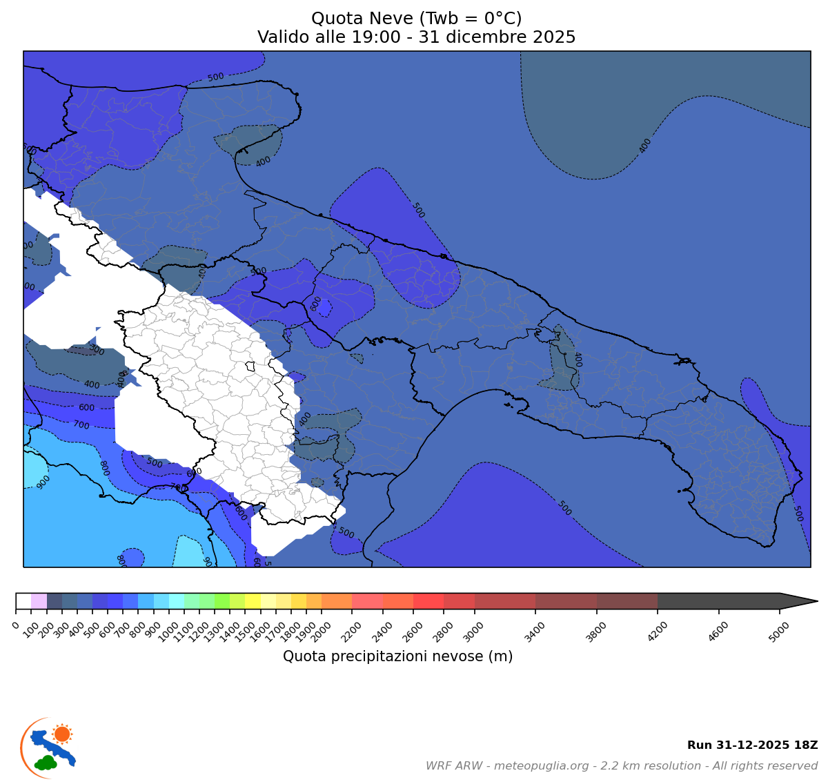 Mappa altezza quota neve