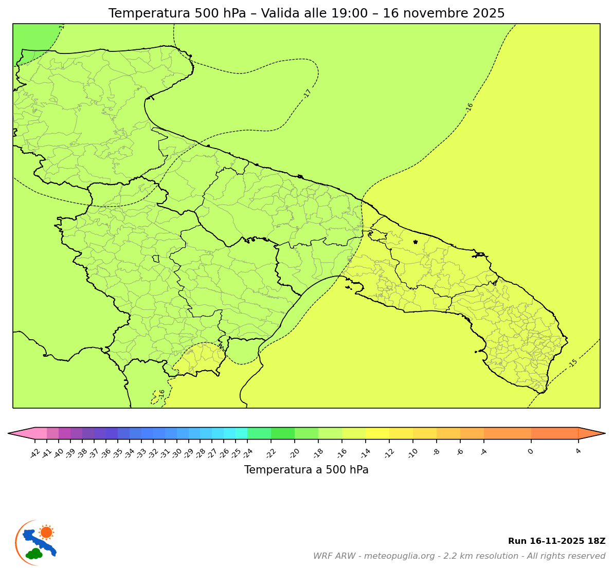 Mappa Temperature a 500 hPa